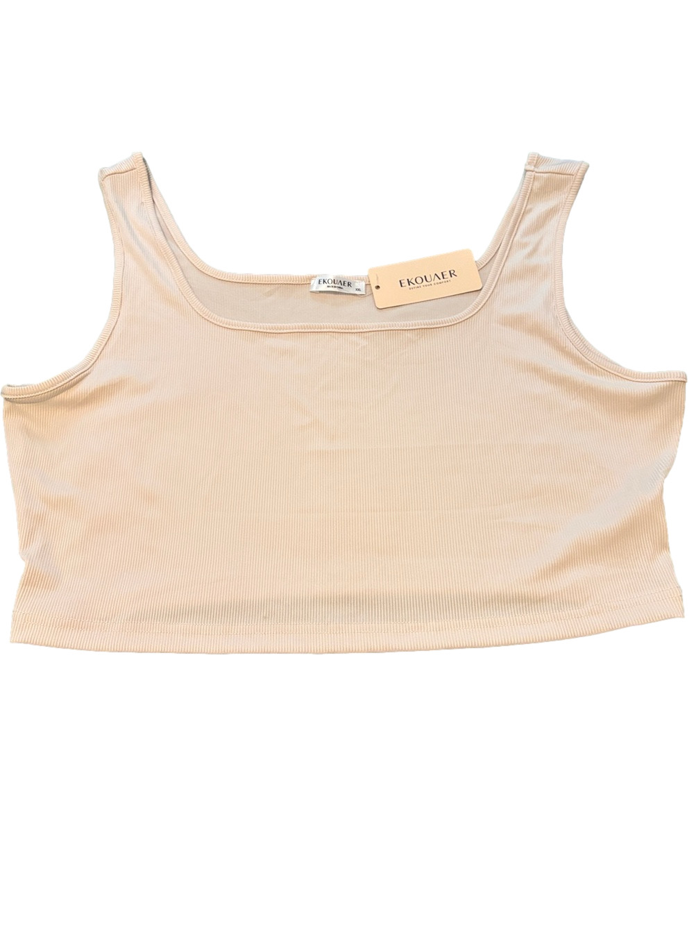 Eqouaer Cropped Square Neck Tank Top Ribbed Cream XXL New With Tags